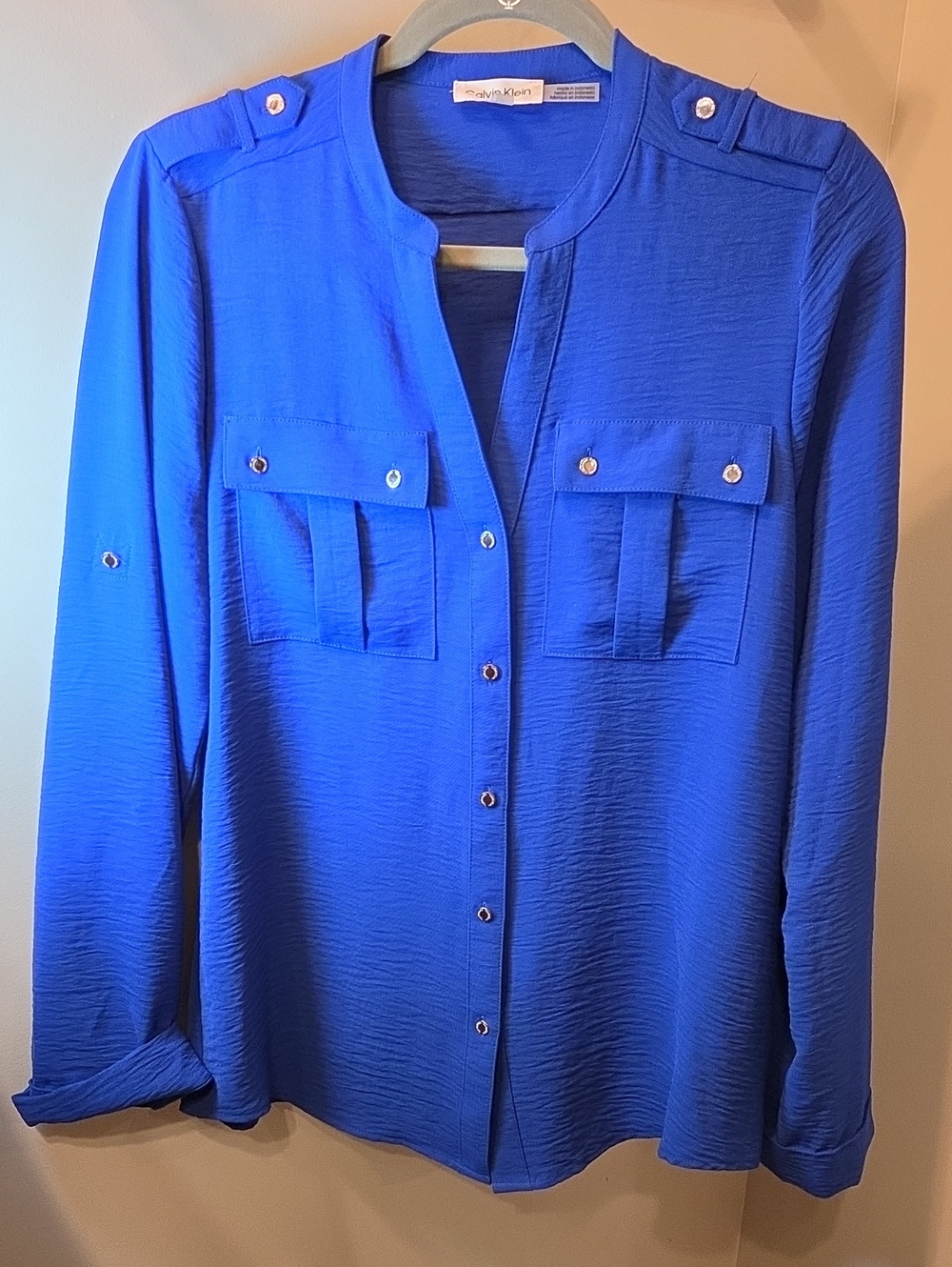 Calvin Klein Cobalt Blue Button-Front Utility Shirt
